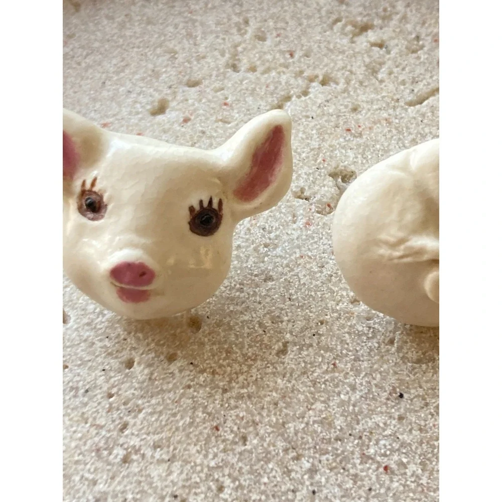 Artisan Pig Face Stud Earrings Hand Painted Novelty Farm Animal Handmade Ceramic